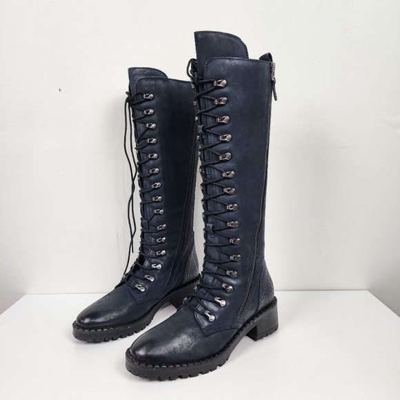 Vintage Foundry Co Blue Lace Up Boots with Chunky Heel, Size 8, New Nwob - Picture 1 of 8